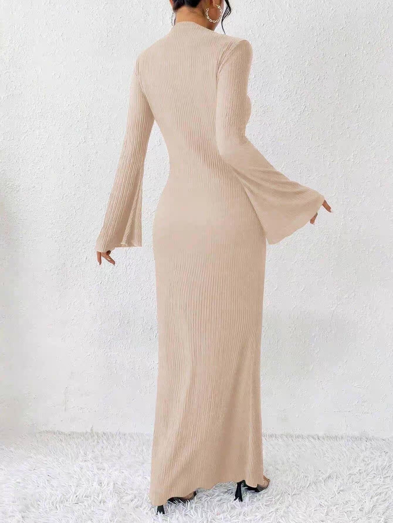 שמלת מקסי בד כיווצים שרוולים נפתחים - Stella