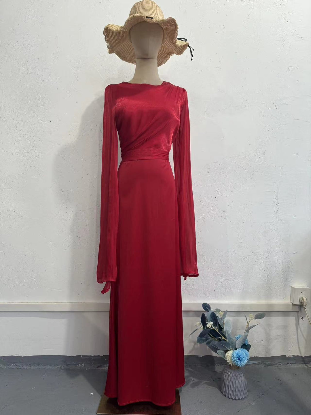 Nesia satin maxi dress with a shiny chiffon design