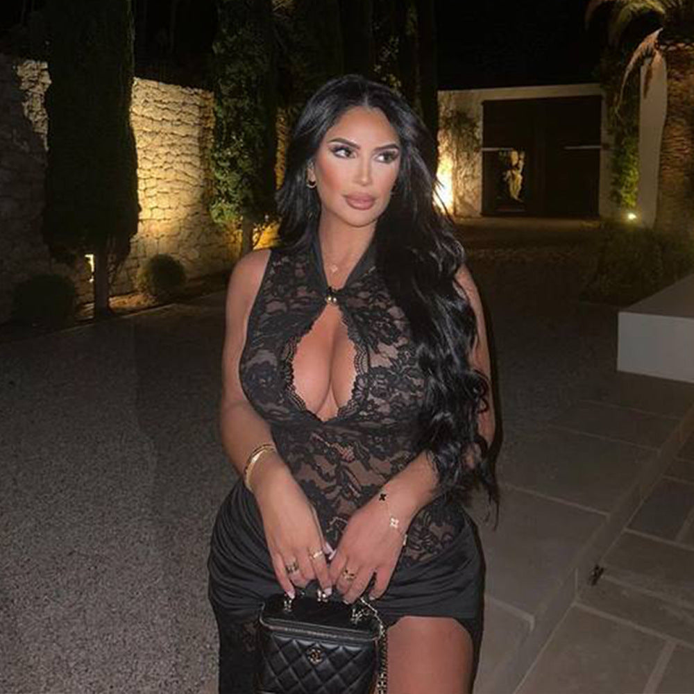 שמלת מקסי תחרה בעיצוב שסע - Lola