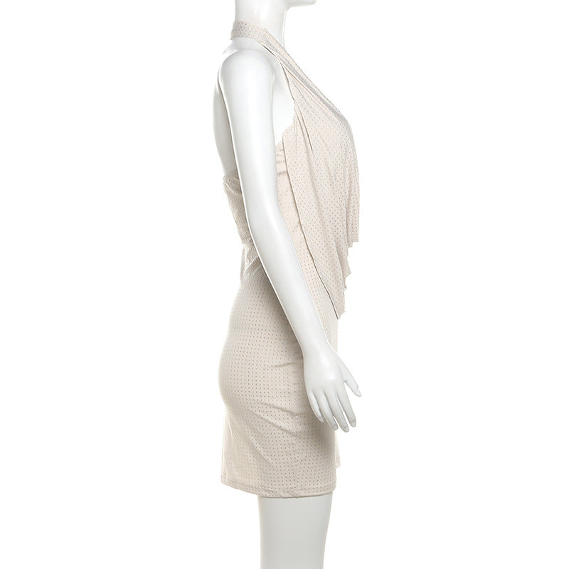 שמלת מיני זרקונים צמודה מנצנצת צווארון נופל - פאש