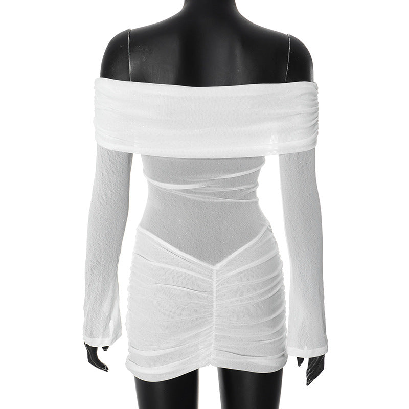 שמלת מיני נצנצים בעיצוב כיווצים כתפיים חשופות - Kiara