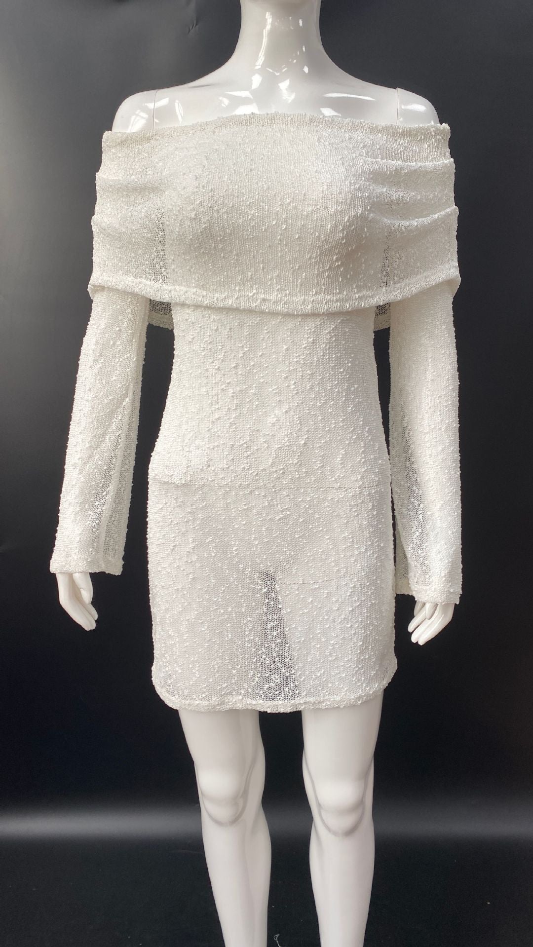 שמלת מיני חוף סרוגה כתפיים חשופות - לארי