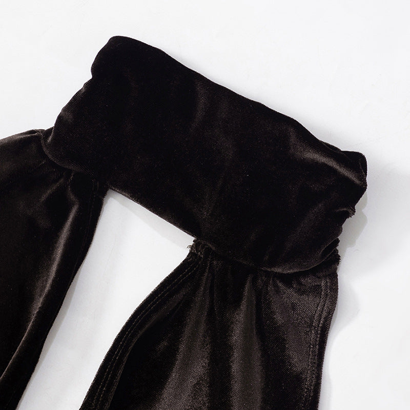 שמלת מיני קטיפה בעיצוב פתחים צווארון גולף - Palmer