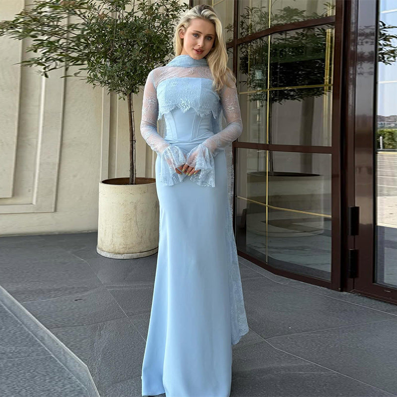 Alisa satin maxi dress with a corset and lace detailing