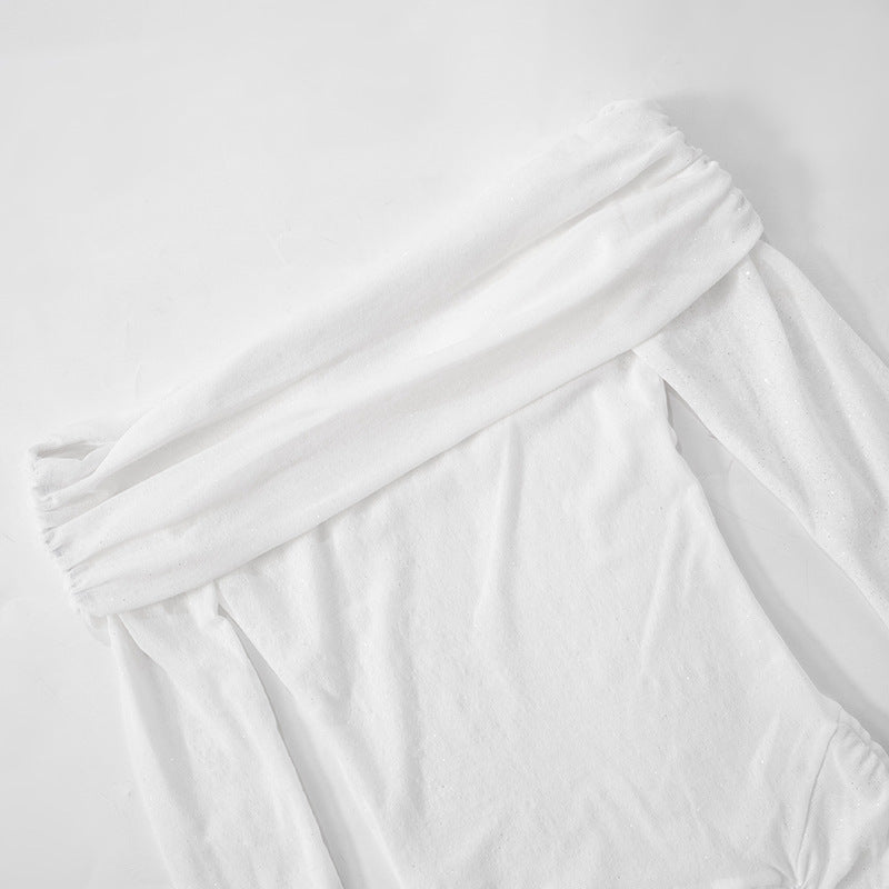 שמלת מיני נצנצים בעיצוב כיווצים כתפיים חשופות - Kiara