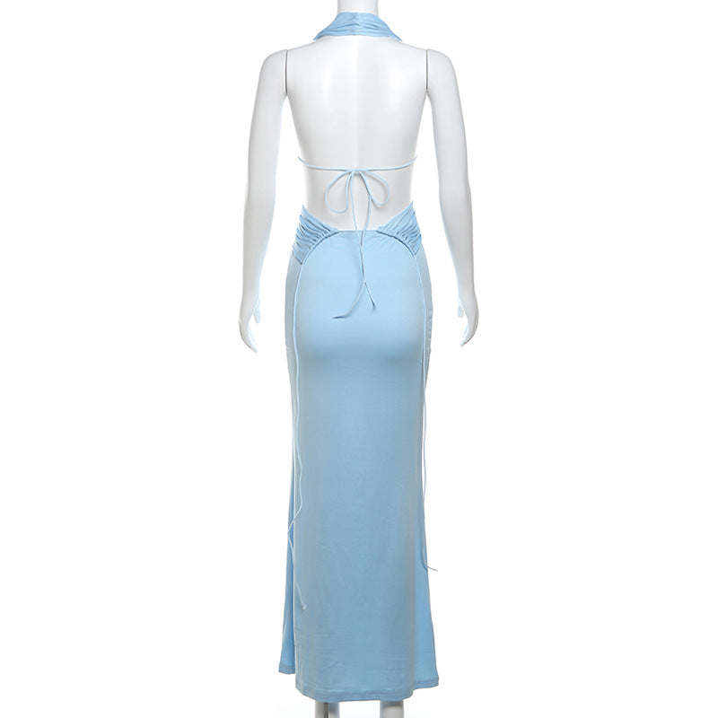 שמלת מקסי בעיצוב קרוס קיפולים קשירה בגב - מאר