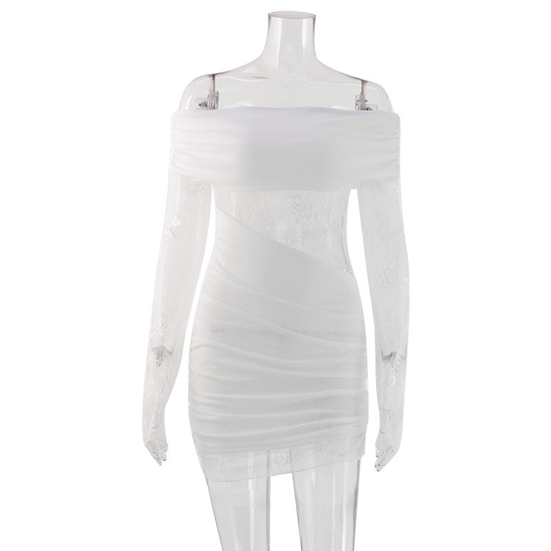 Off-the-shoulder mini dress with a lace design - Dolly