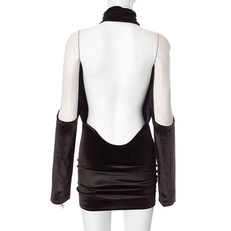 שמלת מיני קטיפה בעיצוב פתחים צווארון גולף - Palmer