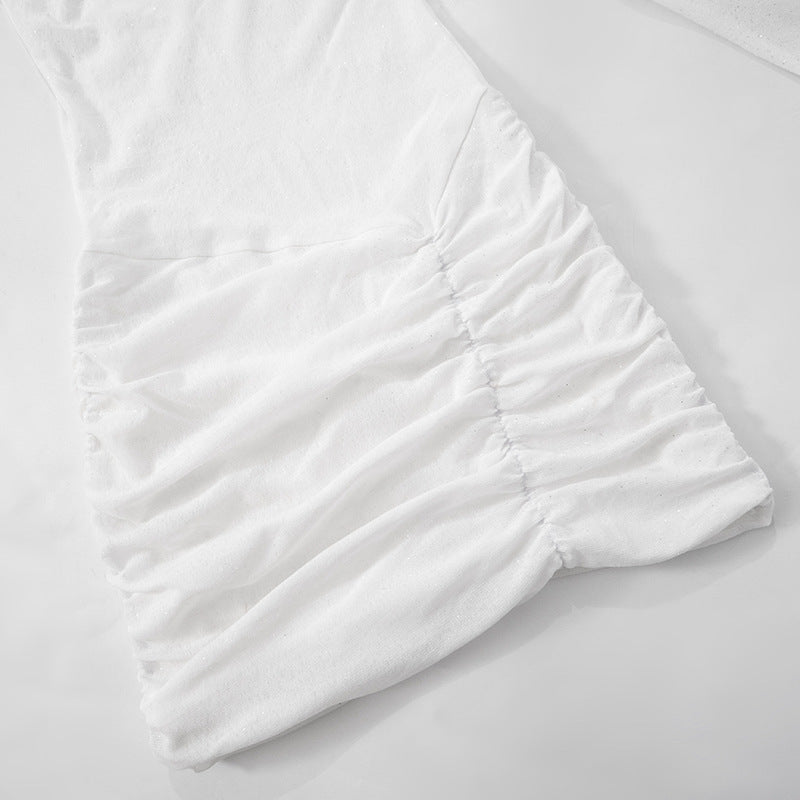 שמלת מיני נצנצים בעיצוב כיווצים כתפיים חשופות - Kiara