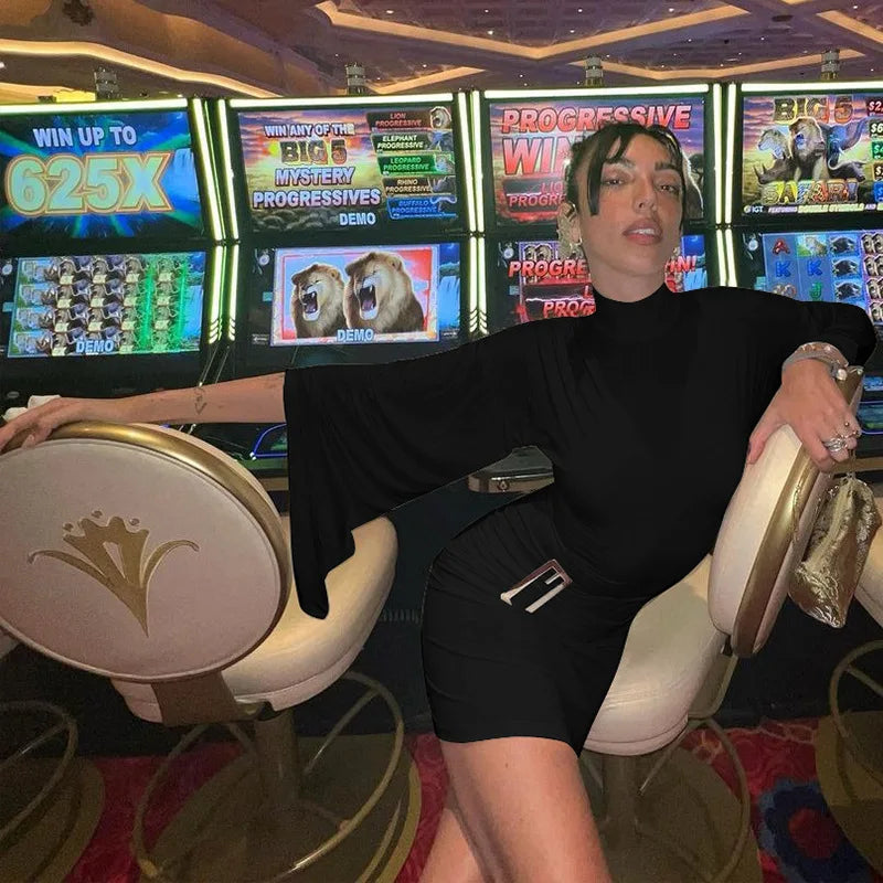 שמלת מיני גולף בעיטור חגורה שרוולים מלקחים - מוראל