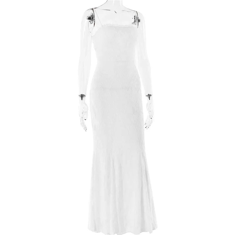 שמלת מקסי שיפון בעיטור רקמת עלים בעיצוב קשירה בגב - BLANCA