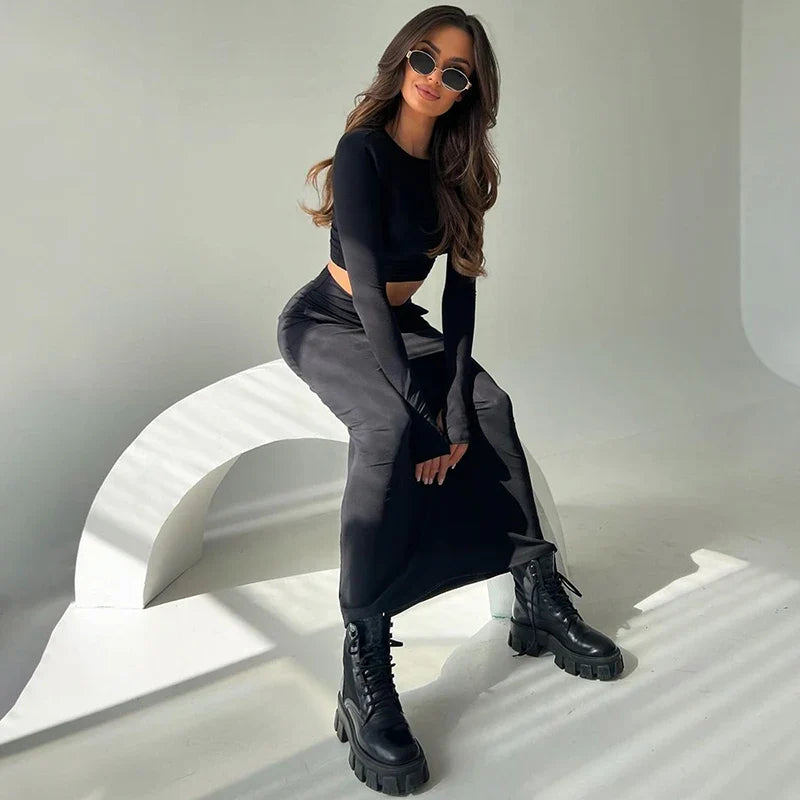 סט שני חלקים טופ וחצאית מקסי - באדי