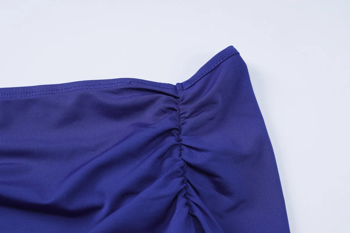 שמלת מקסי כיווצים בעיטור שסע - MARINA