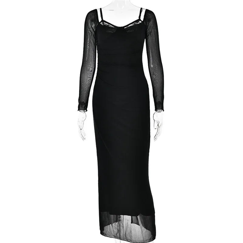 שמלת מקסי שיפון בגזרת מחוך בעיטור תחרה - סקרלט