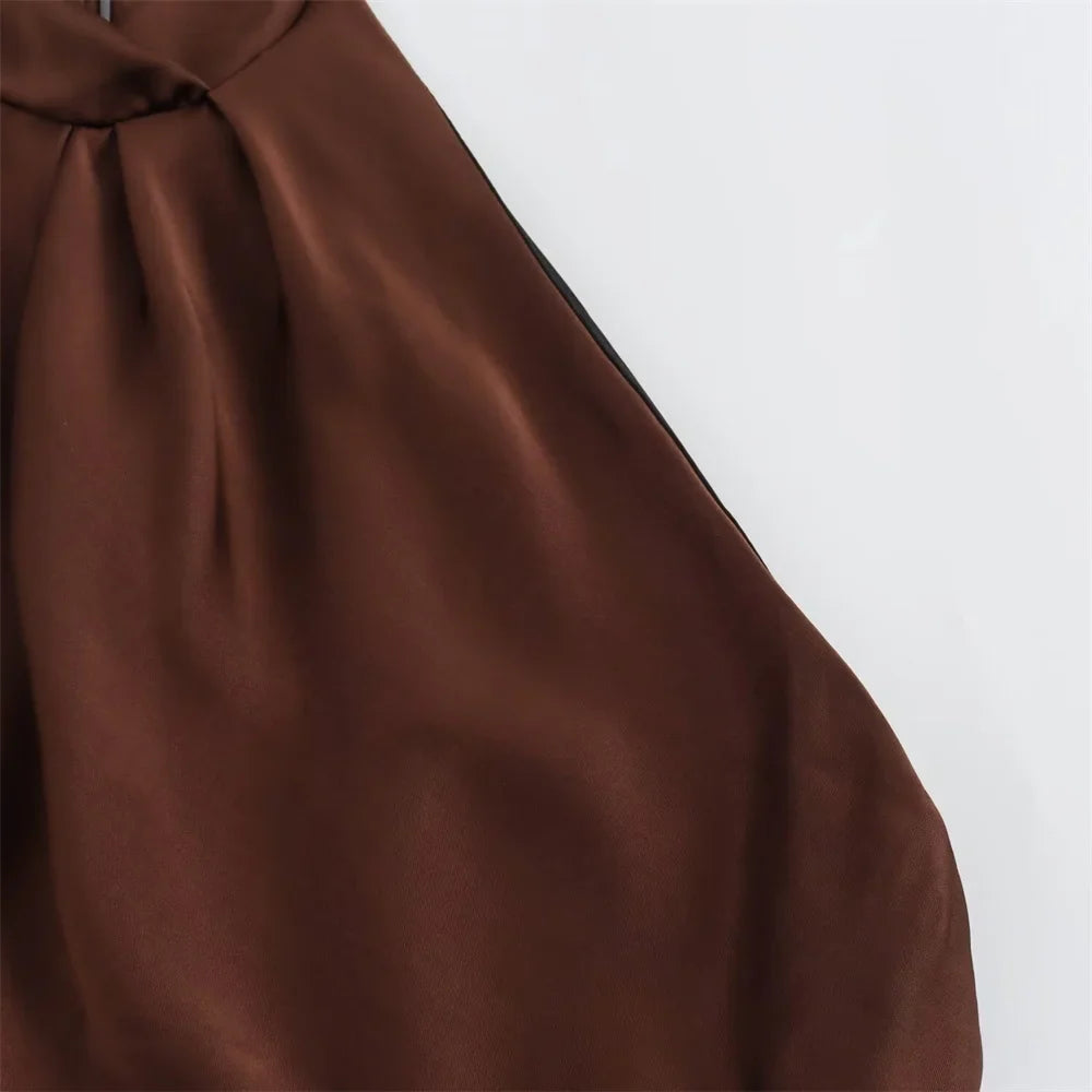 שמלת מקסי סאטן קולר גב פתוח - NURA