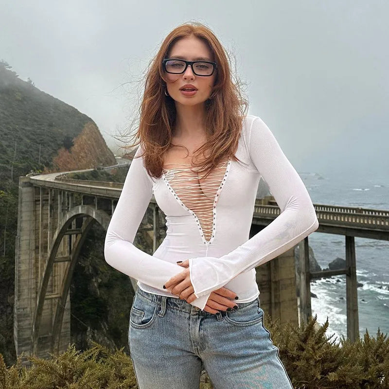 חולצת שרוול ארוך בעיטור חוטים - אדית