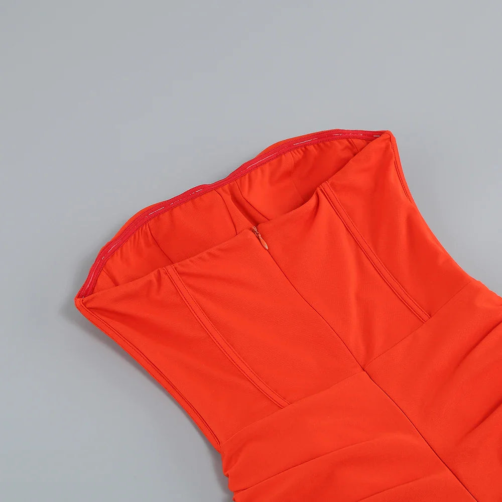 שמלת מקסי סטרפלס שסע עמוק - ג'ודי