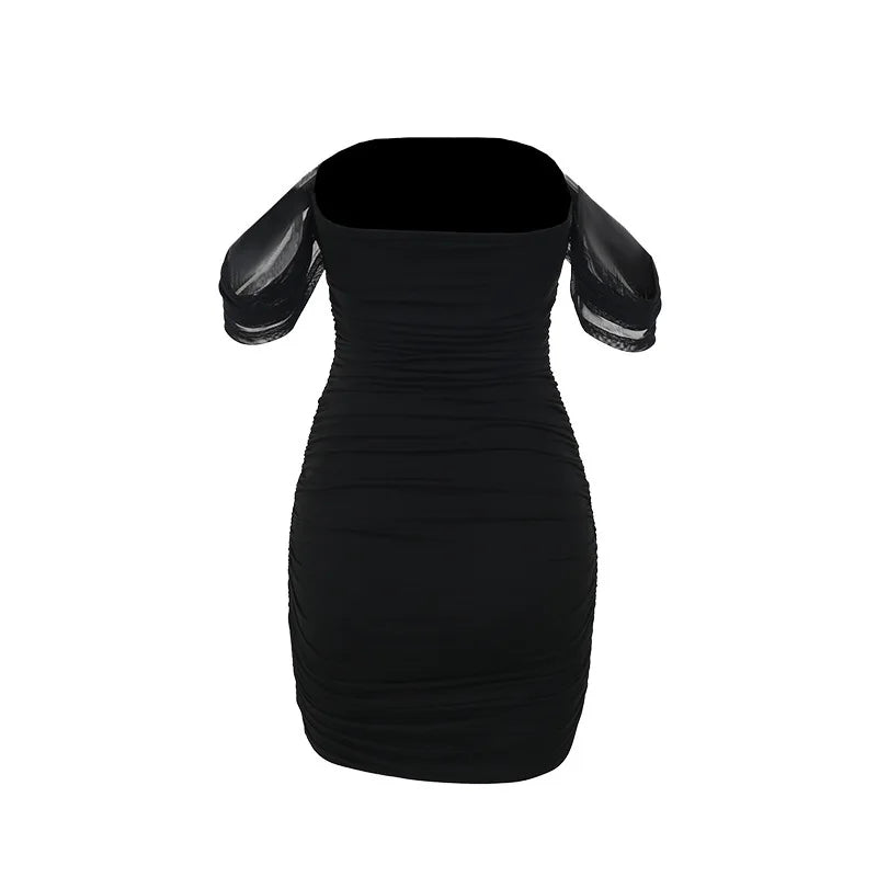 שמלת מיני קיפולים צמודה כתפיות רשת נופלות - Luz