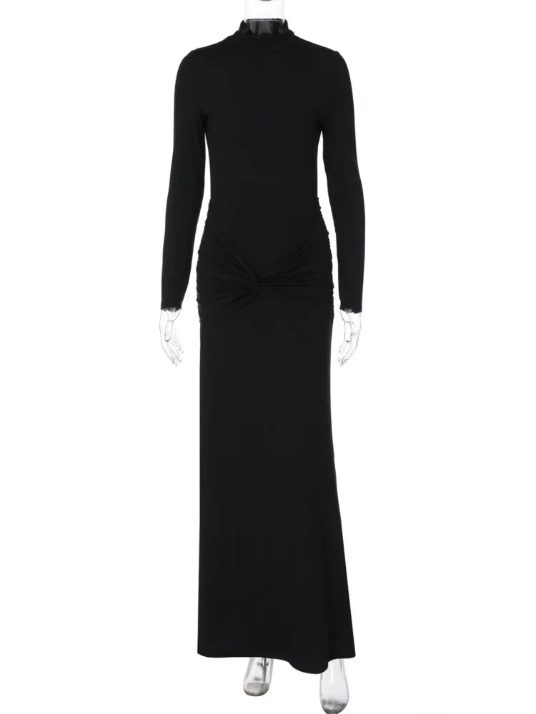 שמלת מקסי צווארון גולף גב פתוח בעיטור כיווצים - אילאיל