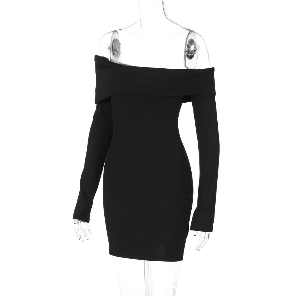 שמלת מיני סרוגה צמודה כתפיים חשופות - נועם