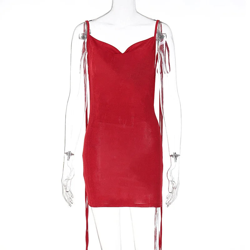 שמלת מיני סרוגה קשירה בכתפיות - אגם