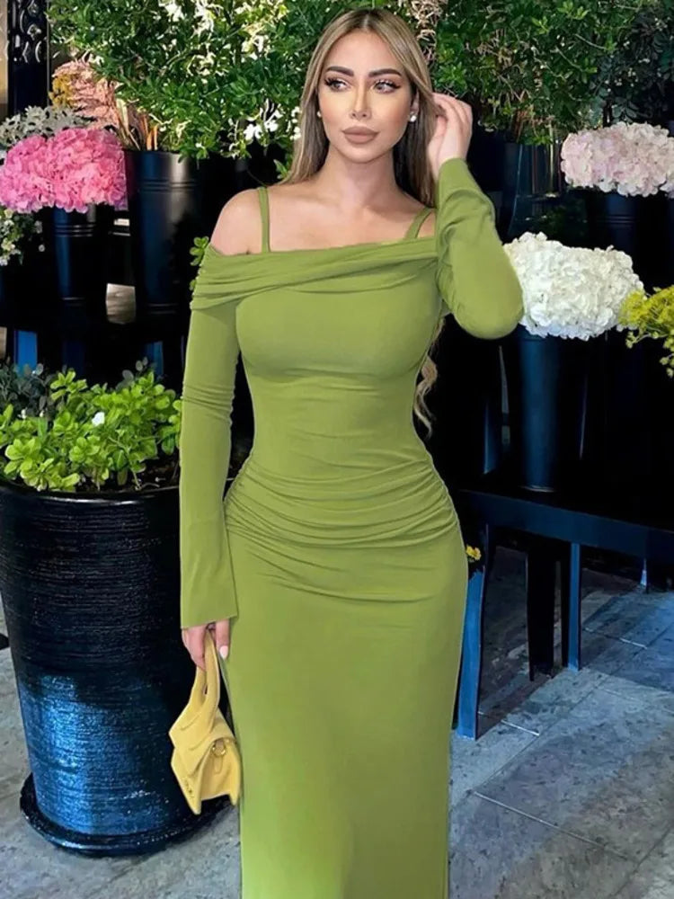 שמלת מקסי כתפיים חשופות בעיצוב כתפיות - גאלה