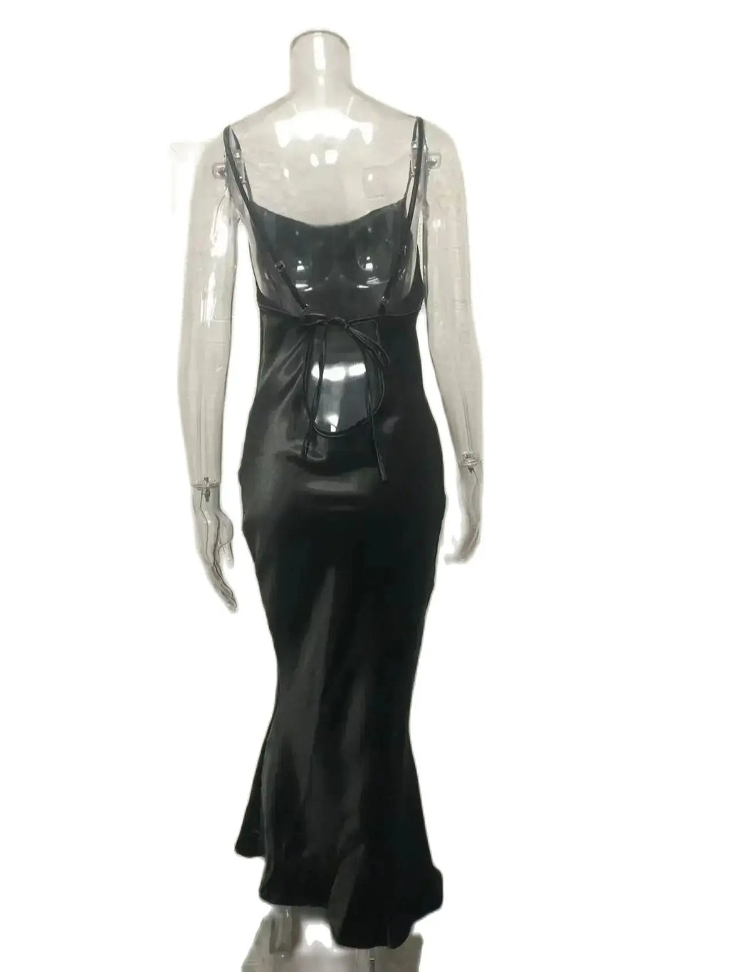 שמלת מקסי סאטן קשירה בגב פתוח - ניס