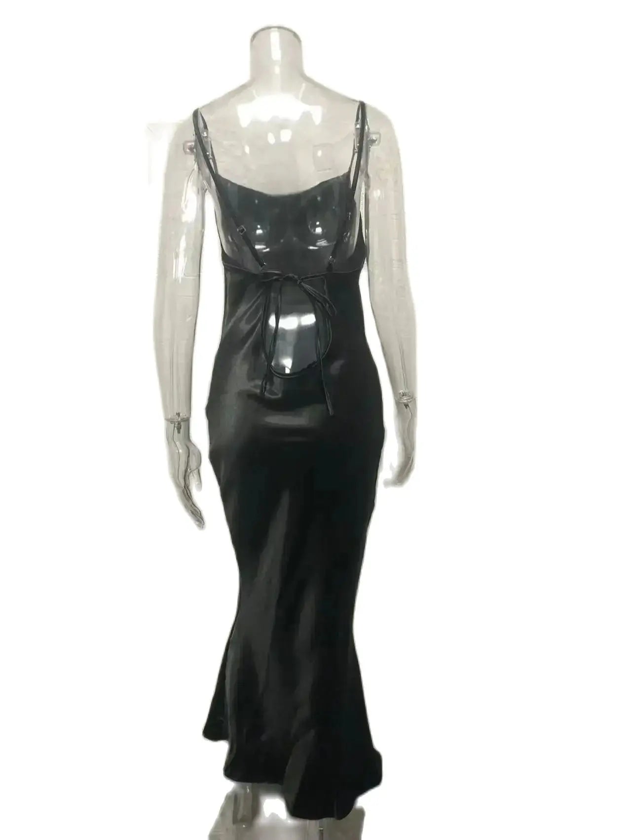 שמלת מקסי סאטן קשירה בגב פתוח - ניס