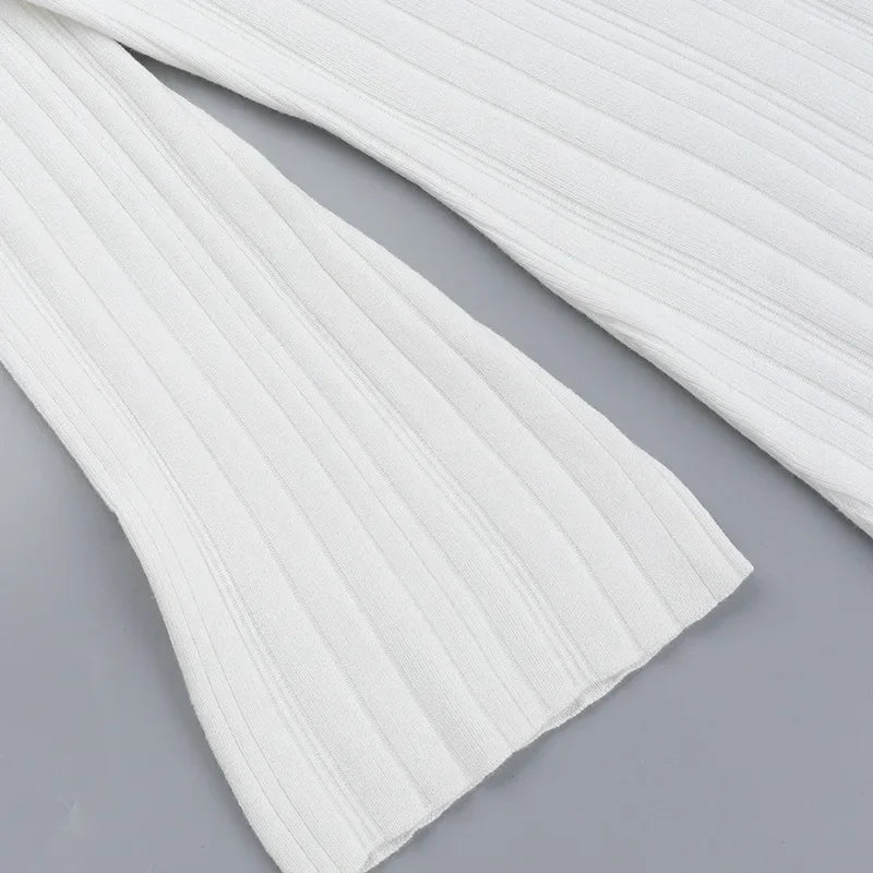 שמלת מקסי סרוגה כתפיים חשופות שרוולי פעמון - סאלין