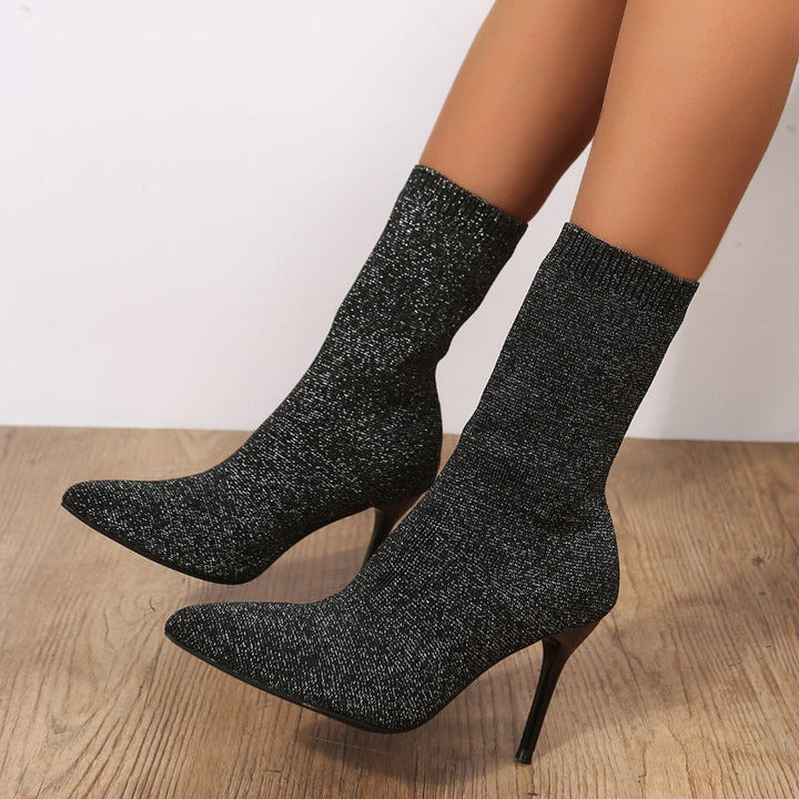 Glitter Pointed Toe Sock Boots - Ashley