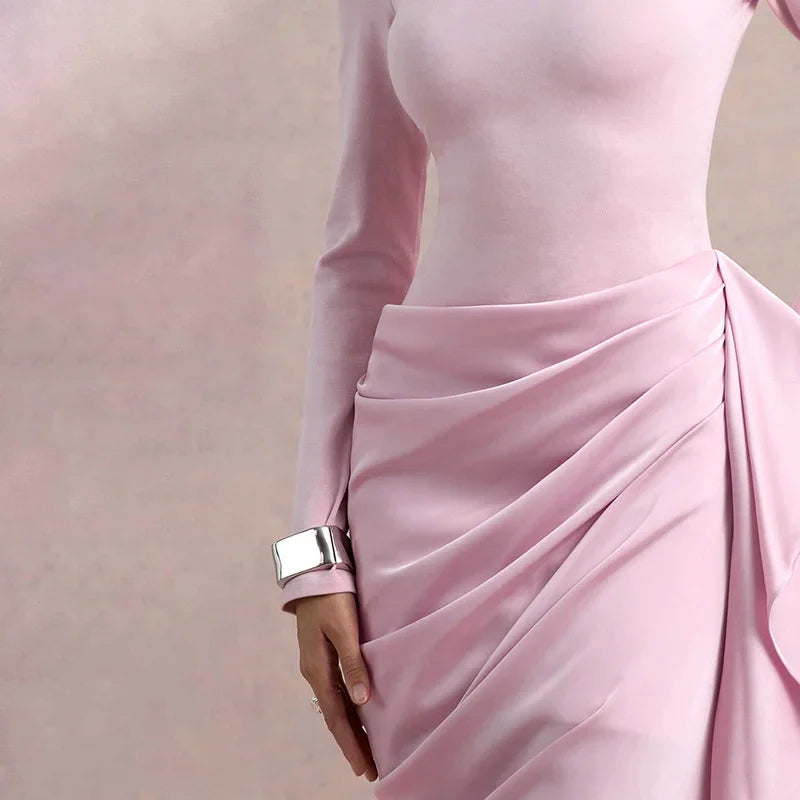 Asymmetrical satin midi dress - NIRA