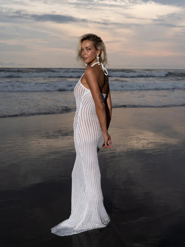 שמלת חוף חלקית שקופה בסגנון פסים - ליליה