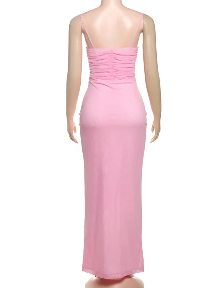 שמלת מקסי שיפון בעיצוב כיווצים ואפליקציות פרפרים - הללי