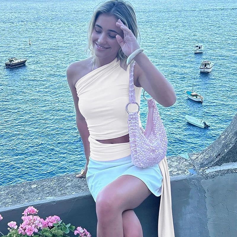 טופ גופיה בעיצוב אסימטרי בעיטור קשירה - ניקס