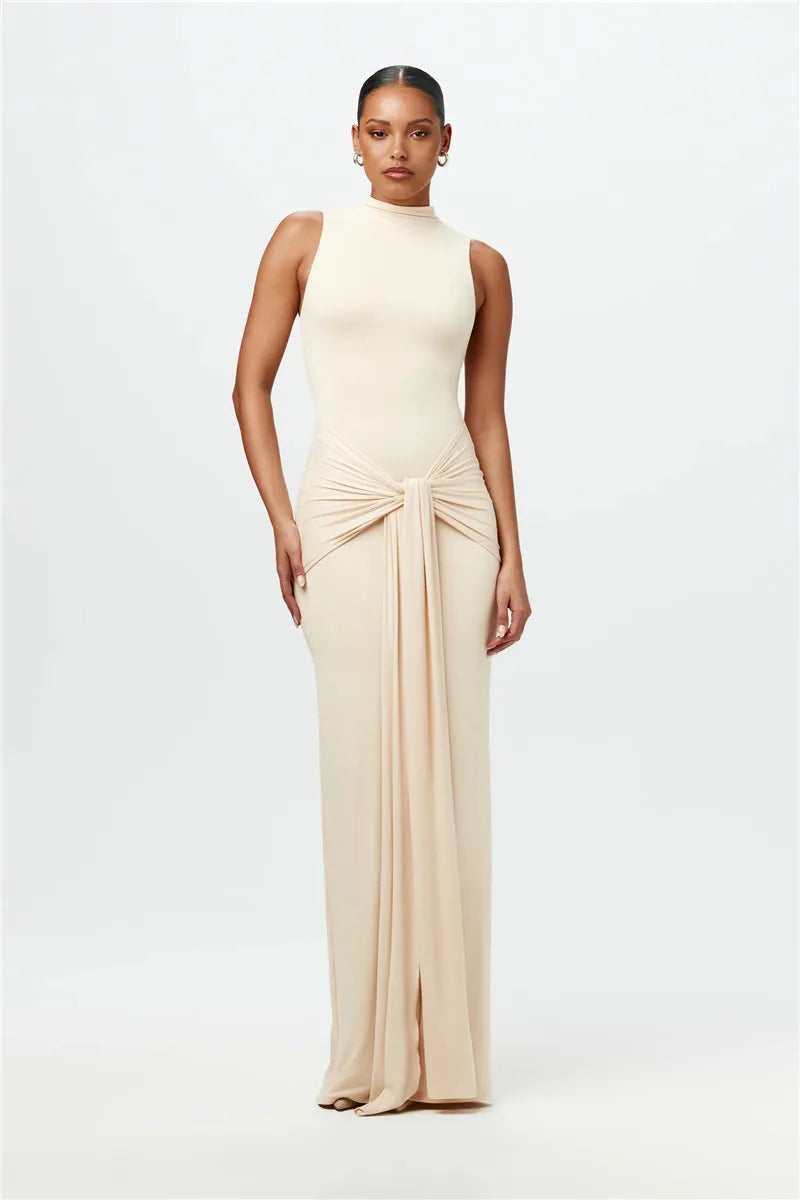 שמלת מקסי בעיצוב קשירה וכיווצים - SIS