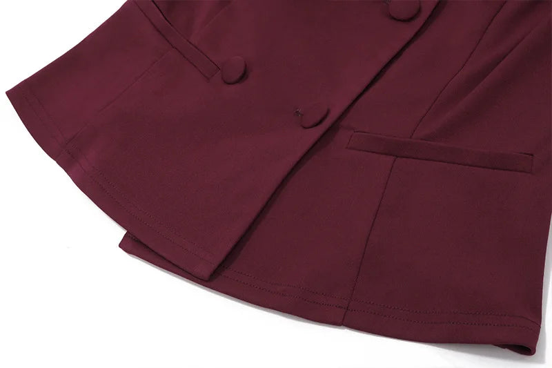 סט אלגנטי שני חלקים חצאית מיני ווסט כפתורים כתפיים חשופות - קולין