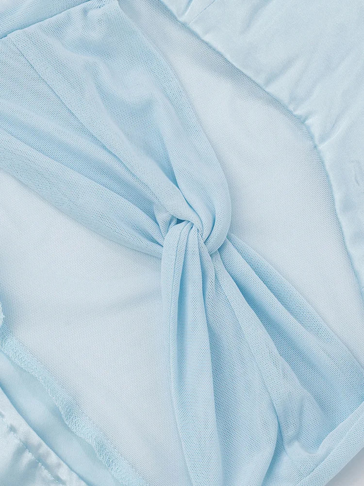 שמלת מקסי סאטן בעיטור רשת וצעיף תואם - סלסטה