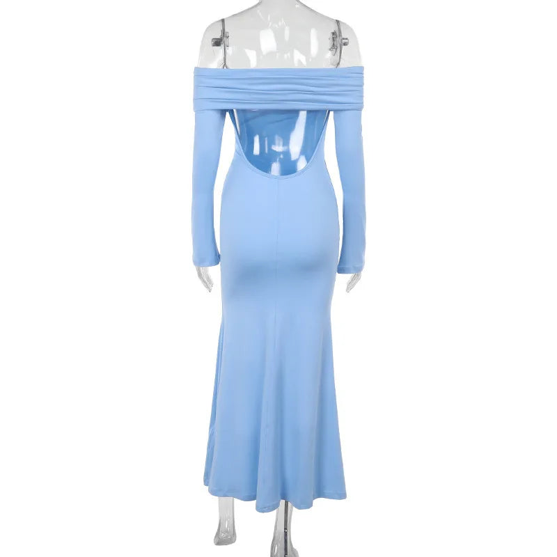 שמלת מקסי כתפיים חשופות גב פתוח - GIZEL