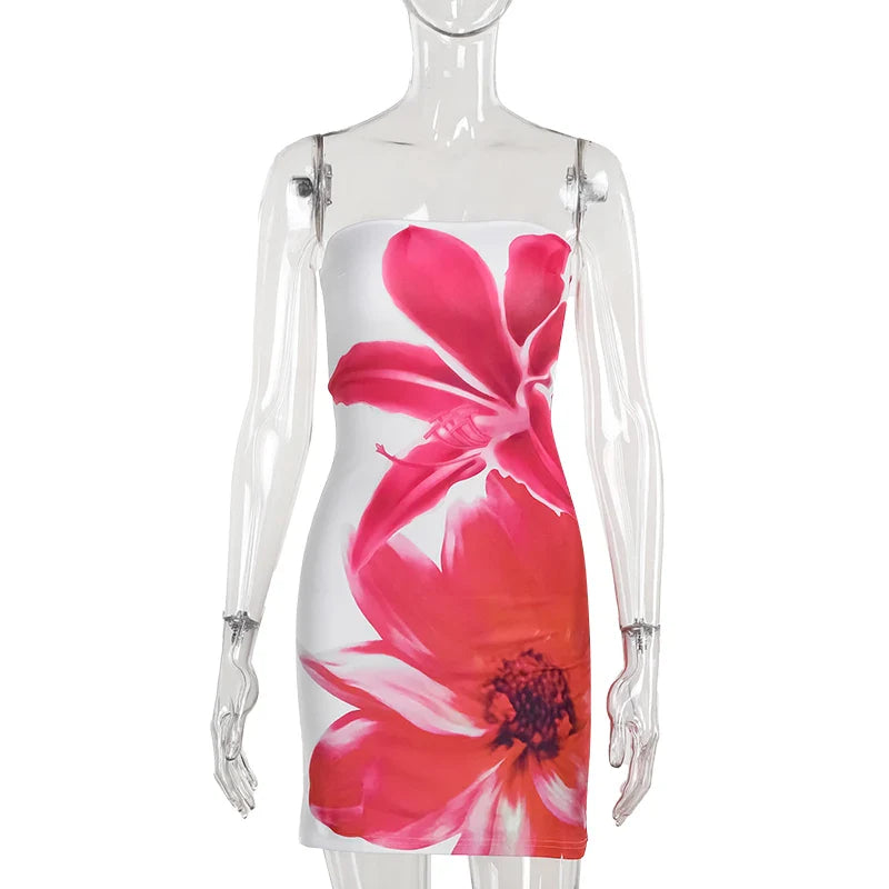 שמלת מיני סטרפלס בעיטור הדפס פרחים - שי לי