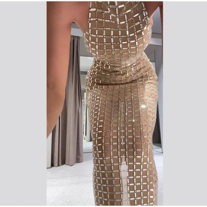 Strapless top/mini skirt/maxi dress/maxi dress with sparkling rhinestones