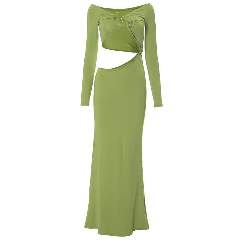 שמלת מקסי בטן חשופה בעיצוב אבזם - טאליה