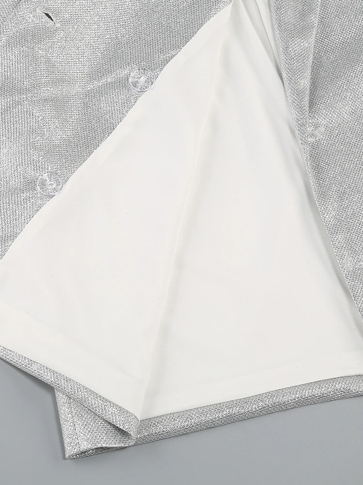 חליפת 3 חלקים גליטר מנצנצת חזייה בלייזר ומכנסיים פדלפון גזרה גבוהה - גלורי