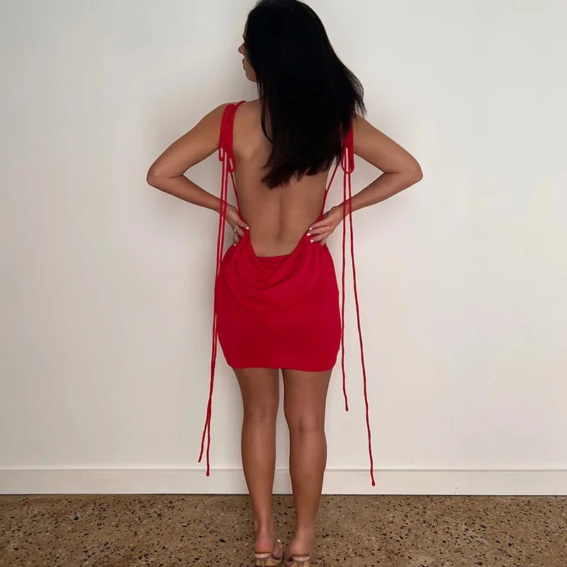 שמלת מיני סרוגה קשירה בכתפיות - אגם