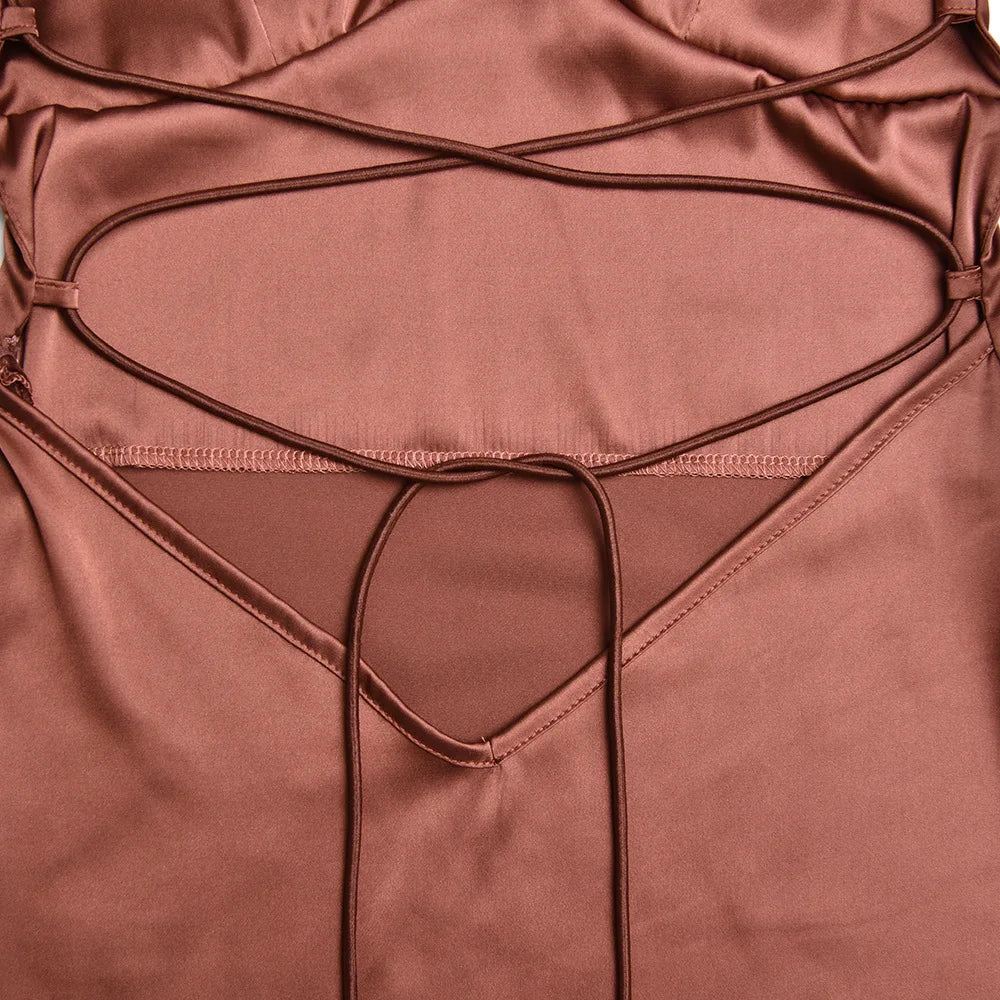 שמלת מקסי סאטן קשירות בגב - ג'ויה