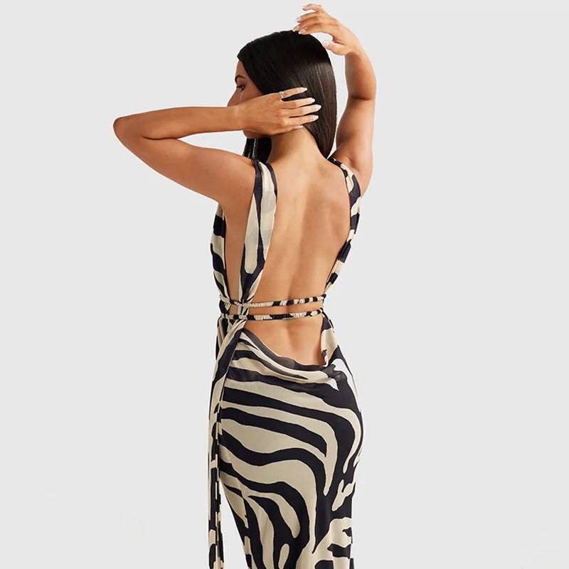 שמלת ערב מקסי גב פתוח מחשוף עמוק - אדלינה