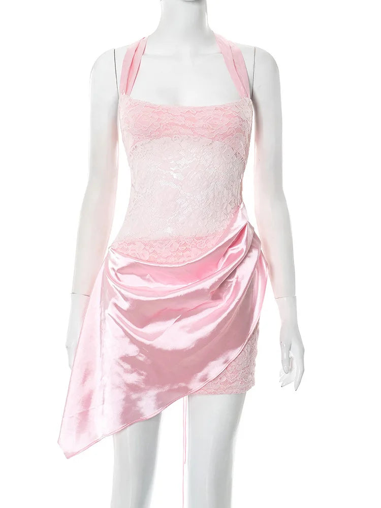 שמלת מיני סאטן בעיטור תחרה - יובליה