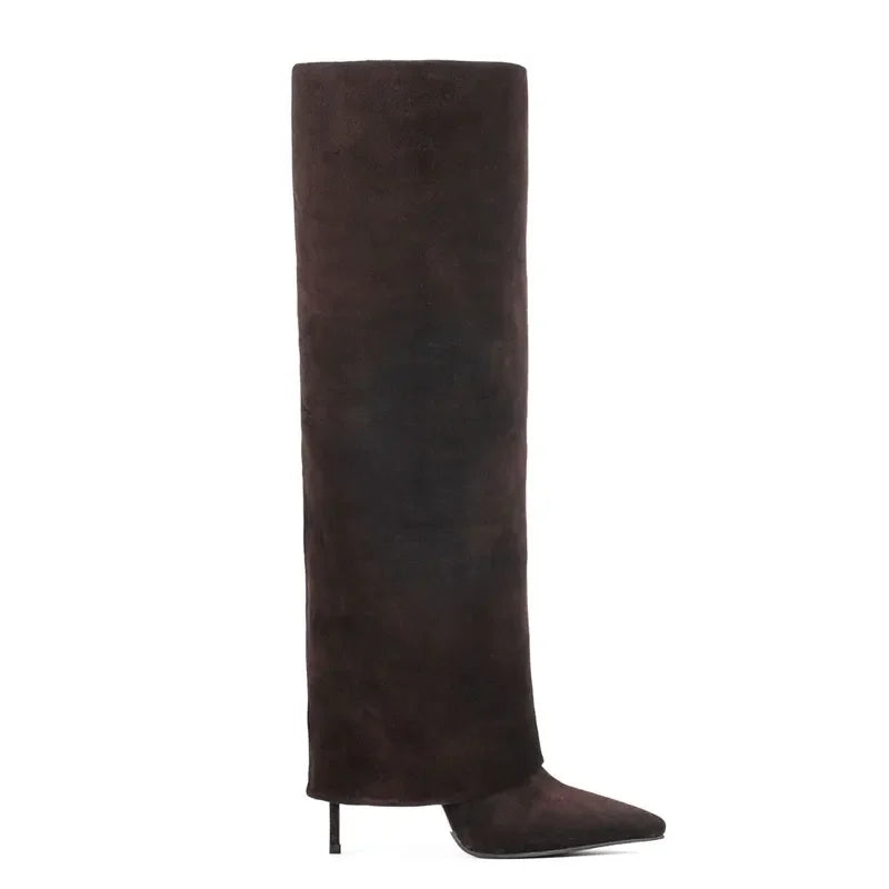 Genuine leather/imitation leather high pointed heel boots - Amaya