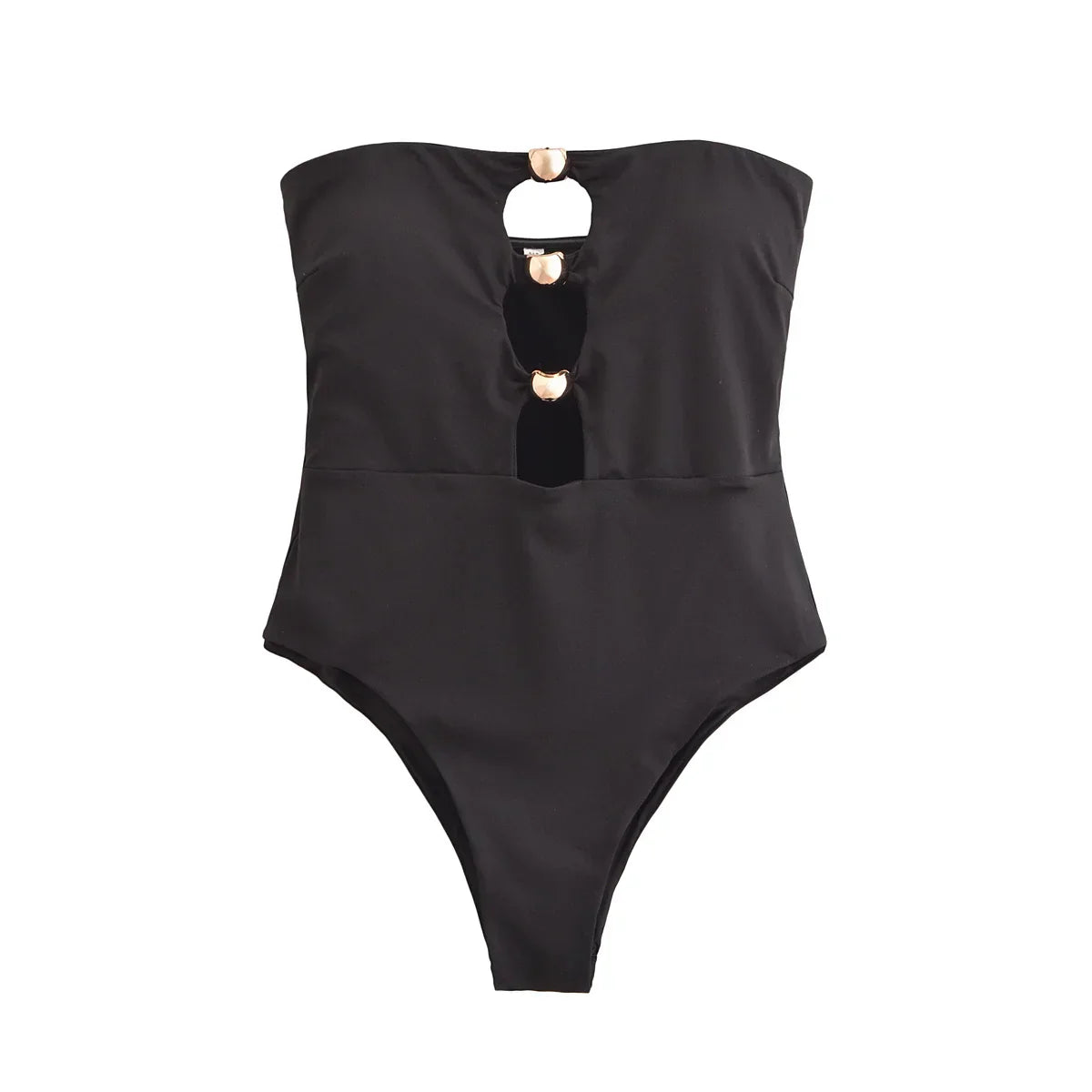 בגד ים שלם סטרפלס בעיצוב אבזמי לב זהב ופתחים - חושן