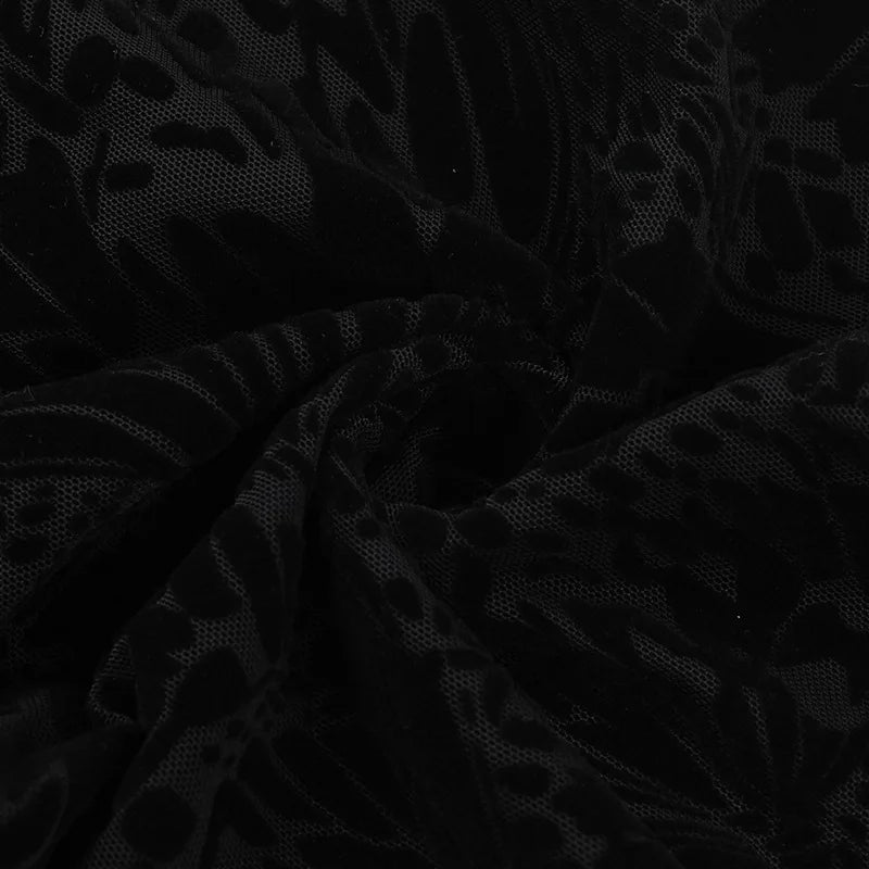 אוברול סטרפלס רשת בעיצוב קטיפה מנומרת בעיטור אבזם חישוק - בלאק לונה