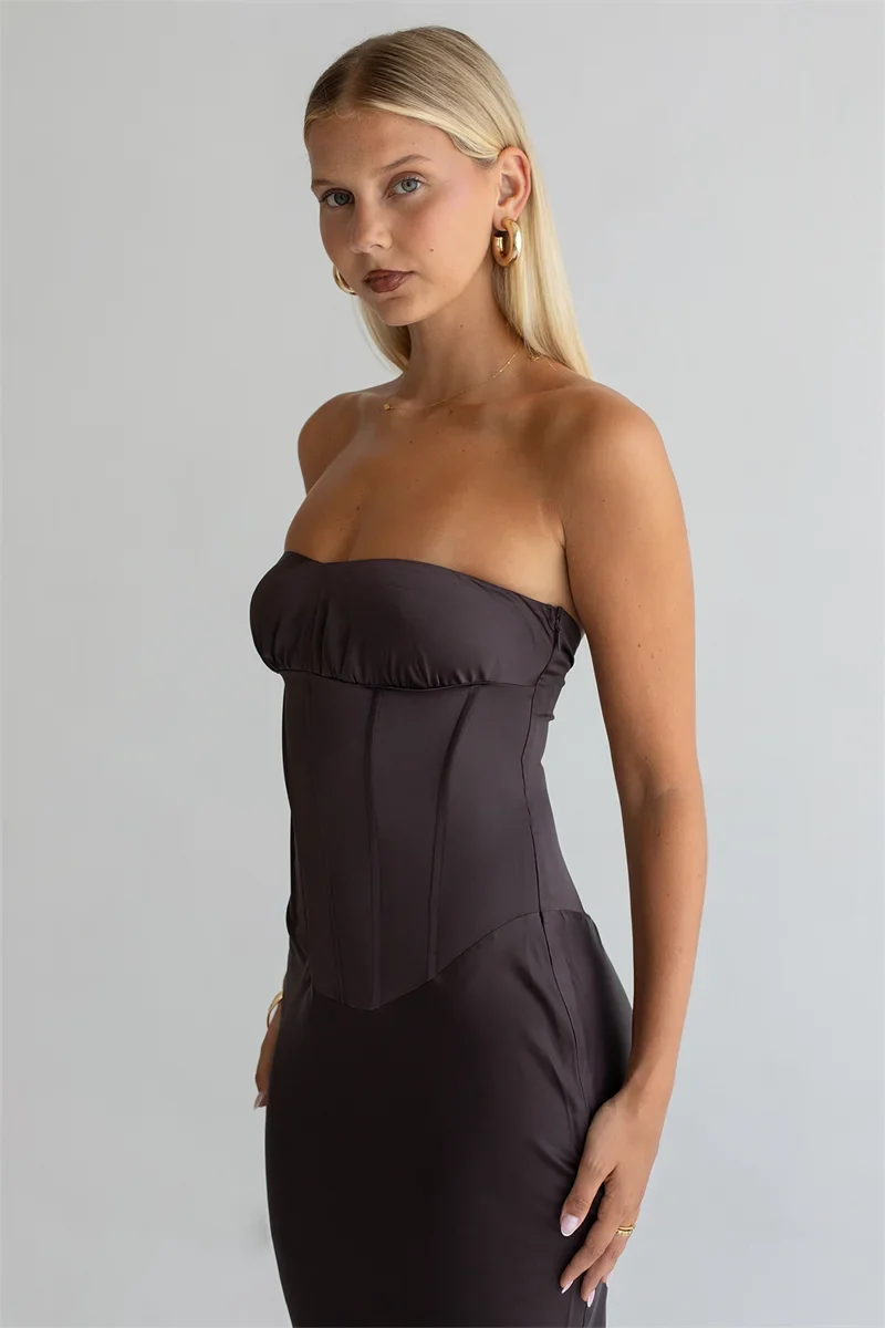 Strapless maxi dress with a back tie - ELINA